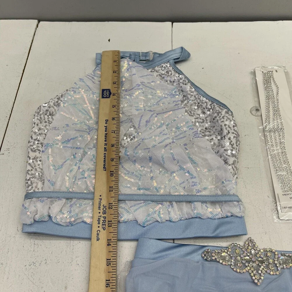 Weissman I Try Costume Set Girls XLC 16/18 Powder Blue Sequin Skirt 3 Piece